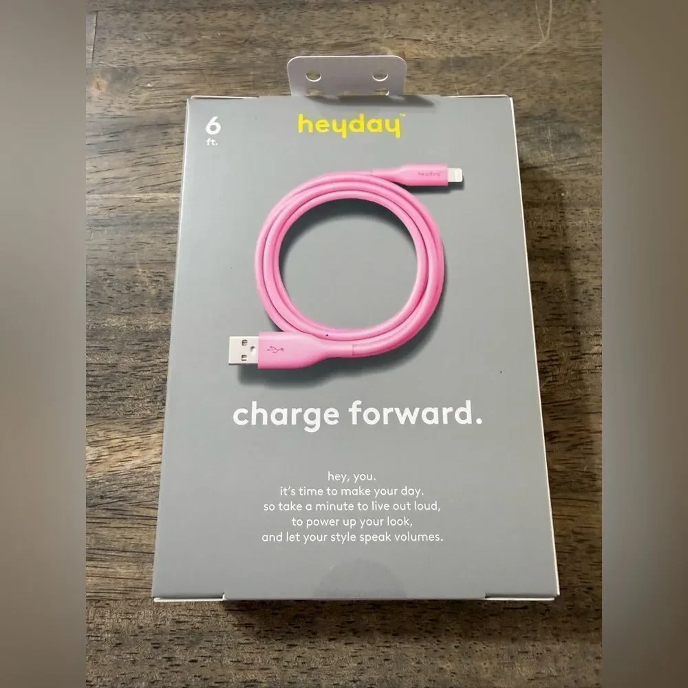 NEW- Heyday- Pink Lightning to USB-A Cable- 6ft